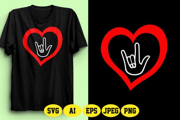 ASL Love Sign and Heart 9 Graphics for T-Shirt Designs