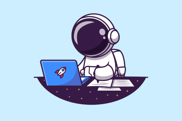 Astronaut Working on Laptop Graphics